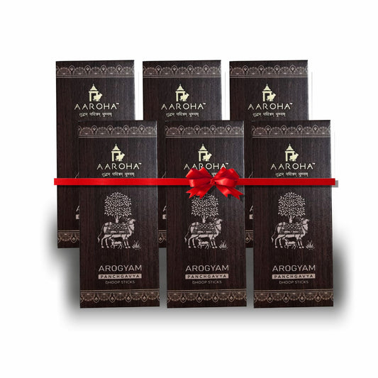 Aaroha Arogyam Sandal Dhoop Sticks – Pack of 6 | Panchgavya, Charcoal-Free & Long-Lasting Sandalwood Fragrance