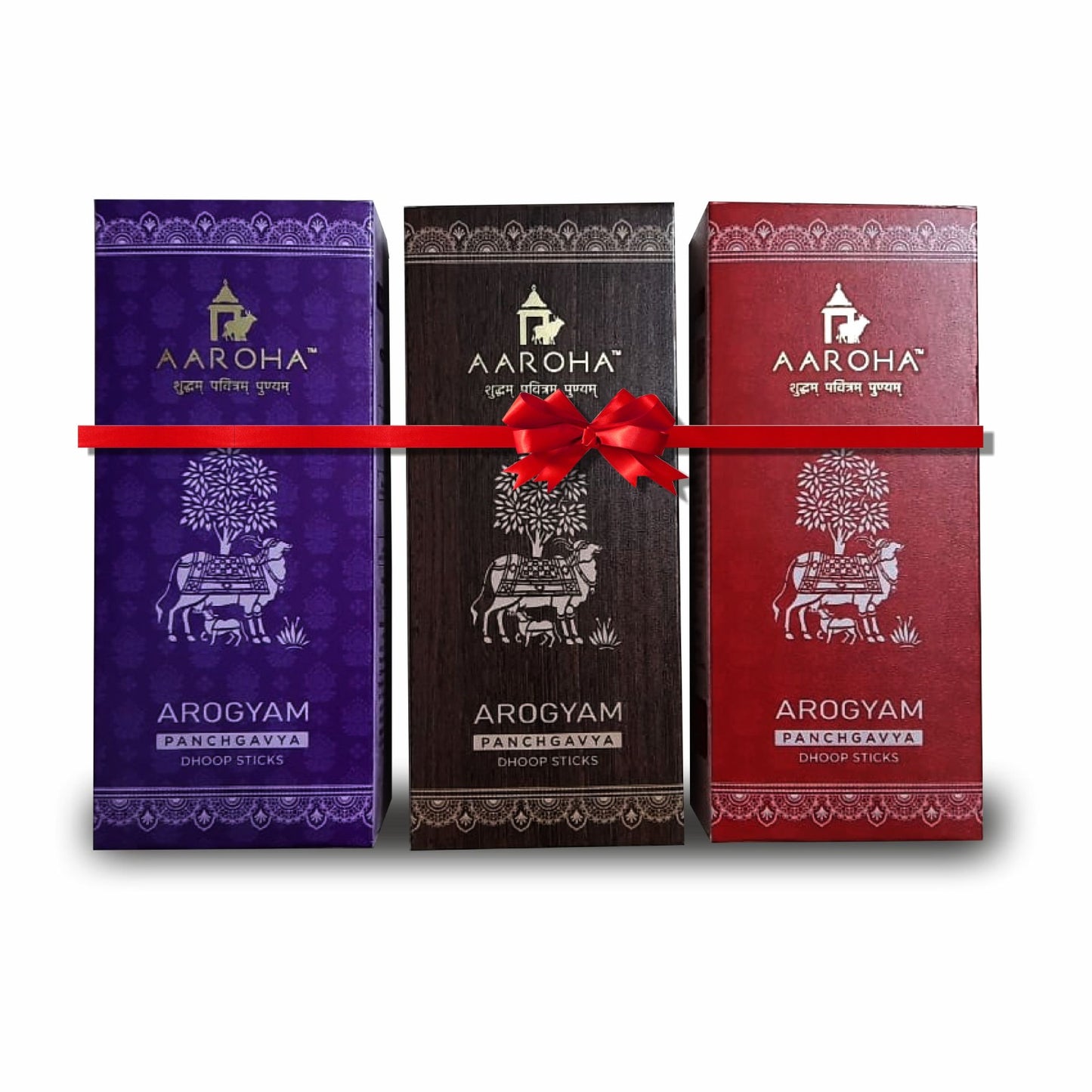 Aaroha Arogyam Dhoop Sticks – Pack of 3 (Sandal, Lavender & Rose) | Panchgavya, Charcoal-Free & Long-Lasting Aroma