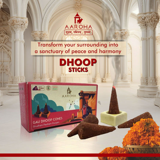 “AAROHA Gau Dhoop Cones –  Incense for Divine Fragrance & Spiritual Ambience (Natural & Handmade)”